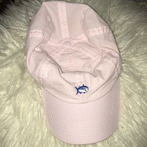 Pink and white striped Southern Tide hat
